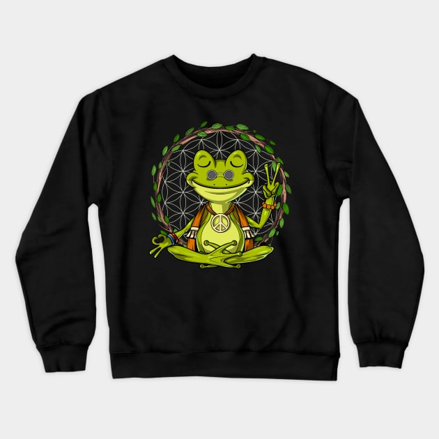 Hippie Frog Meditation Crewneck Sweatshirt by underheaven